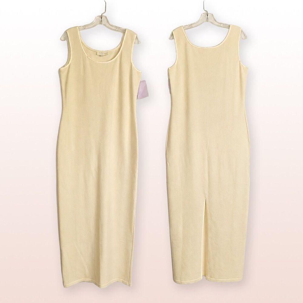 El-Ana Minimalist Elegant Formal Ivory Knit Maxi Dress New with Tags Size L